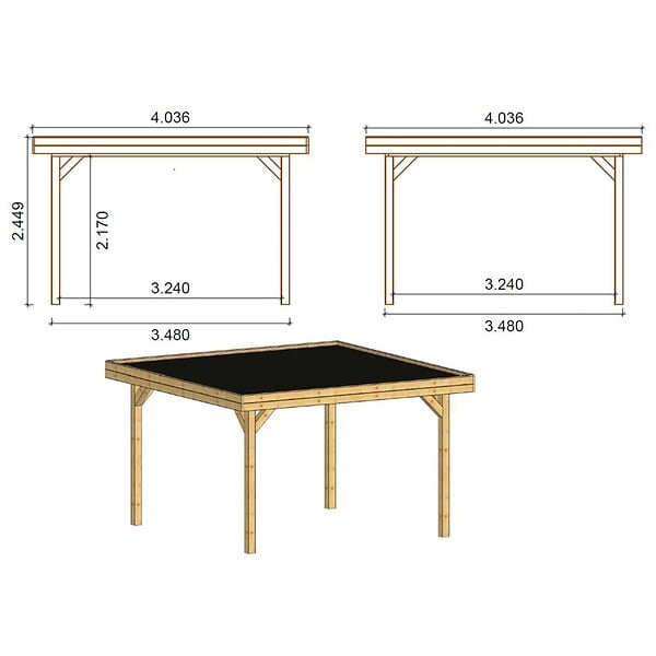 ALTANKA - Pergola de jardin 4.04x4.04m avec panneaux - traité - ALT135 - large