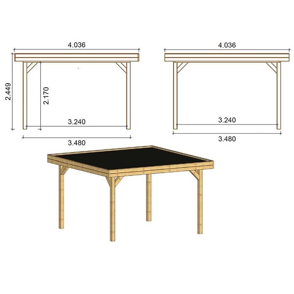 ALTANKA - Pergola de jardin 4.04x4.04m avec panneaux - traité - ALT132 - large