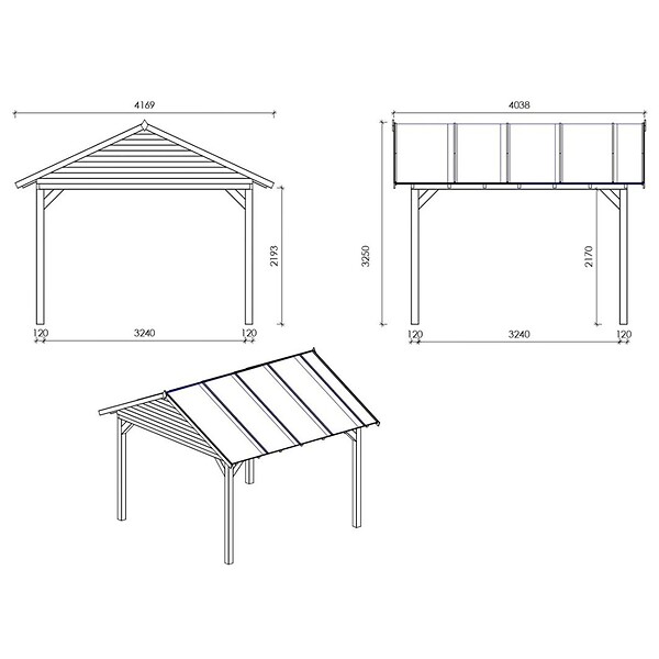 ALTANKA - Pergola de jardin 4.04x4.04m avec panneaux - traité - ALT126 - large