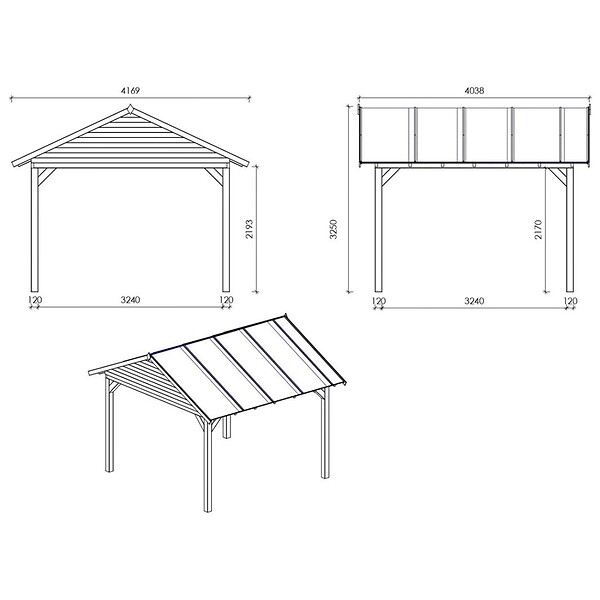 ALTANKA - Pergola de jardin 4.04x4.04m avec panneaux - traité - ALT127 - large