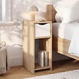 ID MARKET - Lot de 2 tables de chevet étroites ANOUK 1 tiroir avec niche bois façon hêtre et blanc - vignette