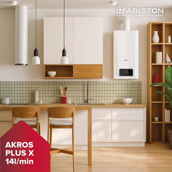 ARISTON - Chauffe Bain Gaz Instantané GPL 14l/min - Gaz Naturel / Gaz de ville - Ariston AKROS PLUS - large