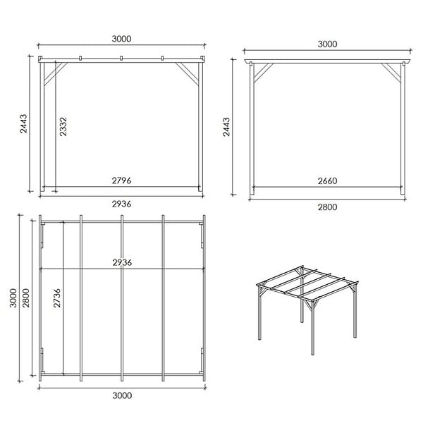 ALTANKA - Carport, abri de voiture  3x3 m - 9 m2 - CAR12 - large