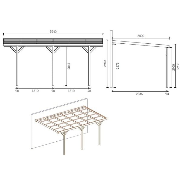 ALTANKA - Carport, abri de voiture  3x5.24 m - 15 m2 - couverture PVC  - CAR7-2PVCTR - large
