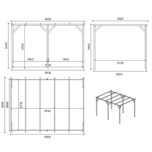 ALTANKA - Carport, abri de voiture  3x4 m - 12 m2 - CAR13 - large