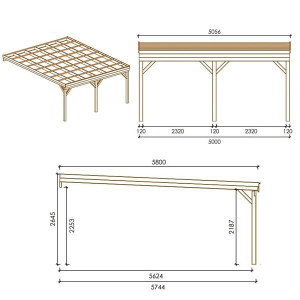ALTANKA - Carport, abri de voiture  5.8x5.06 m - 29 m2 - adossé  - CAR23 - large