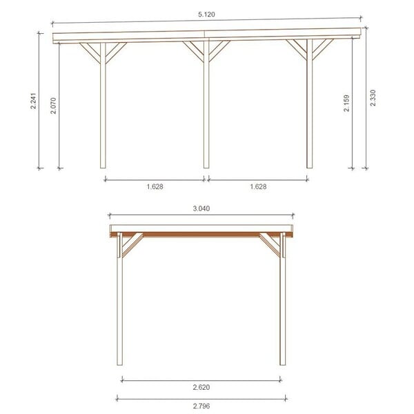 ALTANKA - Carport, abri de voiture  3.04x5.12 m - 15.57 m2 - couverture PVC  - CAR16PVCTR - large