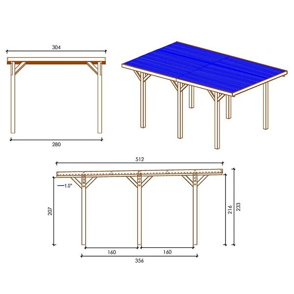 ALTANKA - Carport, abri de voiture  3.04x5.12 m - 15.56 m2 - couverture PVC  - CAR10PVCTR - large
