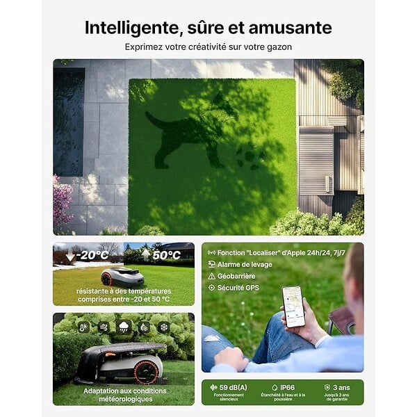 NAVIMOW - Robot tondeuse i215E LiDAR sans fil périphérique - 1500 m² - large