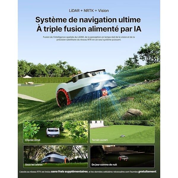 NAVIMOW - Robot tondeuse i210E LiDAR Pro sans fil périphérique - 1000 m² - large