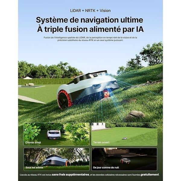 NAVIMOW - Robot tondeuse i220E LiDAR Pro sans fil périphérique - 1200 m² - large