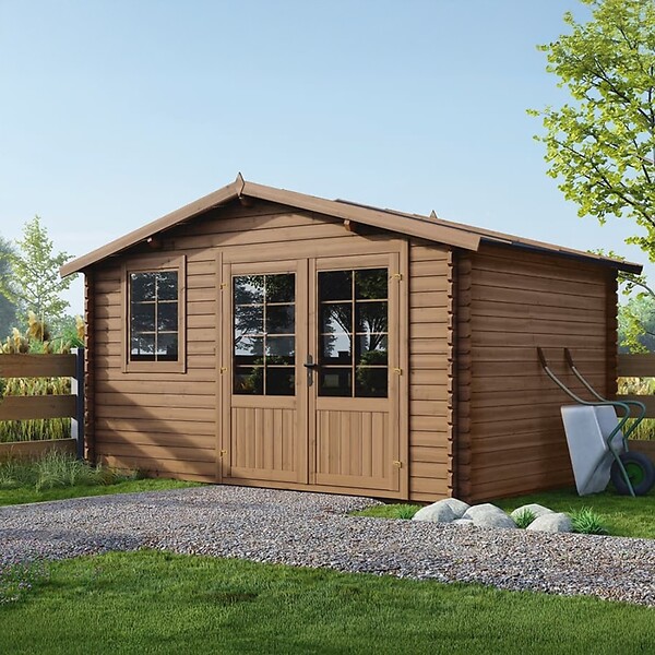 ALTANKA - Abri de jardin en bois - 11.7m2 - 3.9x3m - Traité - Ep. 34mm - Couleur: marron - DOM562 - large