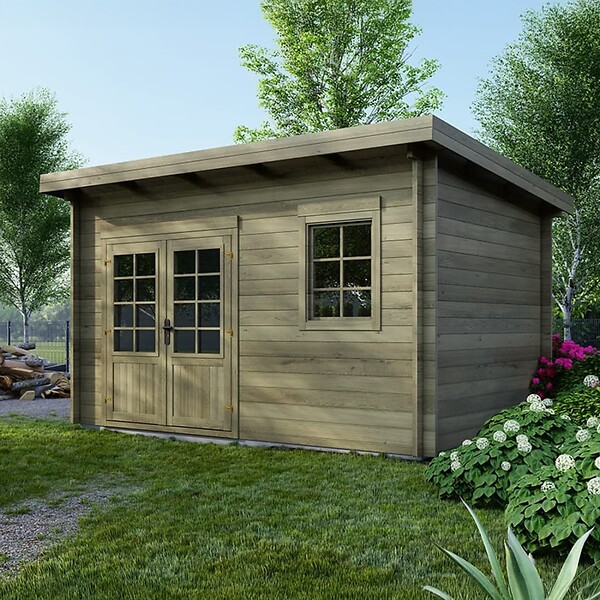ALTANKA - Abri de jardin en bois - 12m2 - 4x3m - Traité - Ep. 40mm - Couleur: vert - DOM717 - large