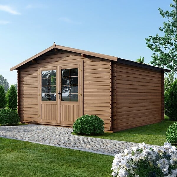 ALTANKA - Abri de jardin en bois - 15.2m2 - 3.9x3.9m - Traité - Ep. 34mm - Couleur: marron - DOM563 - large