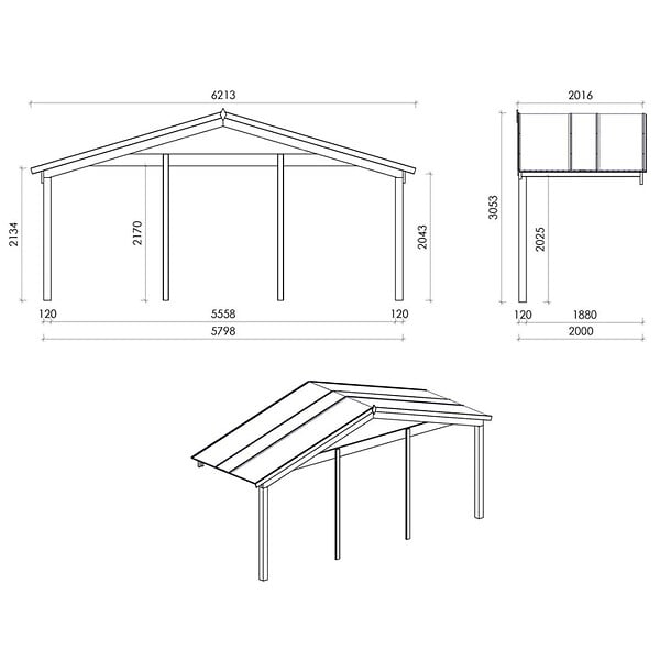 ALTANKA - Avant-toit en bois 6x2m pour le chalet de jardin 6m, couleur naturel - DOM553 - large