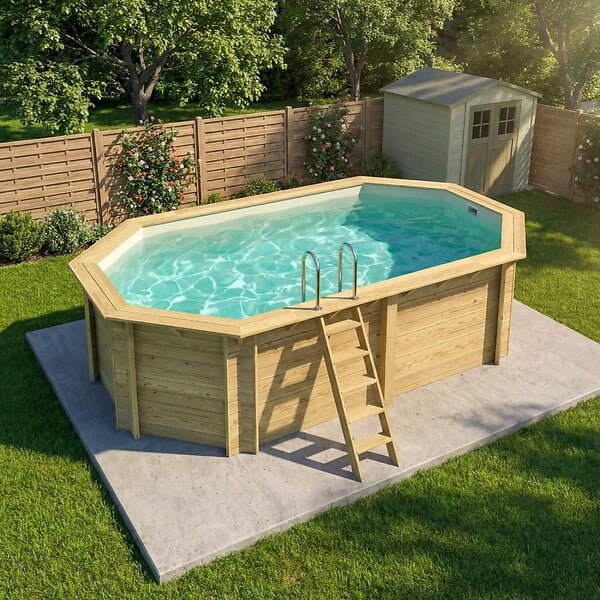ALTANKA - Piscine hors sol en bois NEMO 5.79 x 3.49 - H.1.45 m, sable, cadre en métal - sans dalle - BAS7304OSPU3 - large
