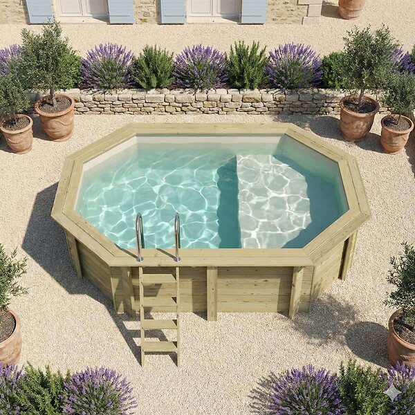 ALTANKA - Piscine hors sol en bois NEMO 4.3 x 3 - H.1.18 m avec plage, sable, fixations à visser - BAS7302OSPL3+PLA302 - large
