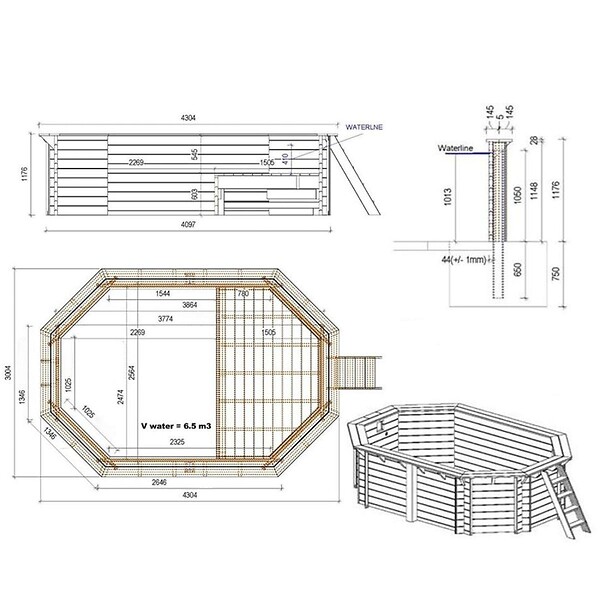 ALTANKA - Piscine hors sol en bois NEMO 4.3 x 3 - H.1.18 m avec plage, sable, fixations à visser - BAS7302OSPL3+PLA302 - large