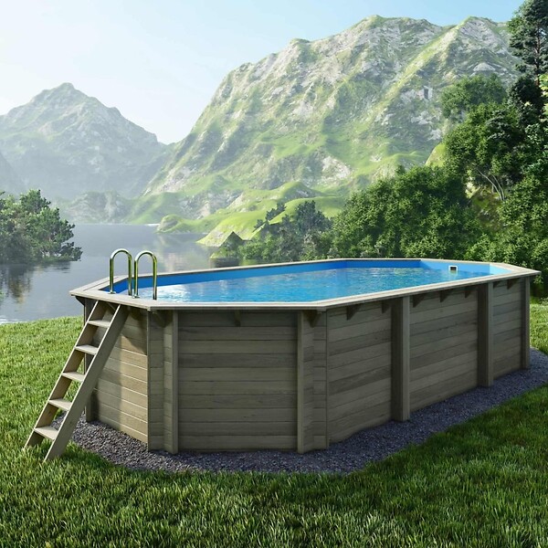 ALTANKA - Piscine hors sol en bois NEMO 7.3 x 3.97 - H.1.45 m, bleu pâle, fixations à visser - BAS7305OSPL - large