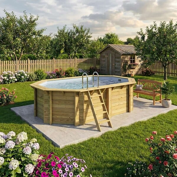 ALTANKA - Piscine hors sol en bois NEMO 4.3 x 3 - H.1.18 m, gris clair, fixations à sceller - BAS7302OSPI2 - large