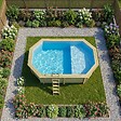 ALTANKA - Piscine hors sol en bois NEMO 5.79 x 3.49 - H.1.45 m avec plage, bleu pâle, fixations à sceller - BAS7304OSPI+PLA304 - vignette