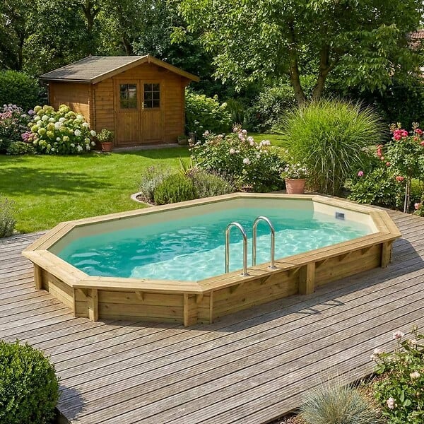 ALTANKA - Piscine hors sol en bois NEMO 5.79 x 3.49 - H.1.45 m, sable, fixations à sceller - BAS7304OSPI3 - large