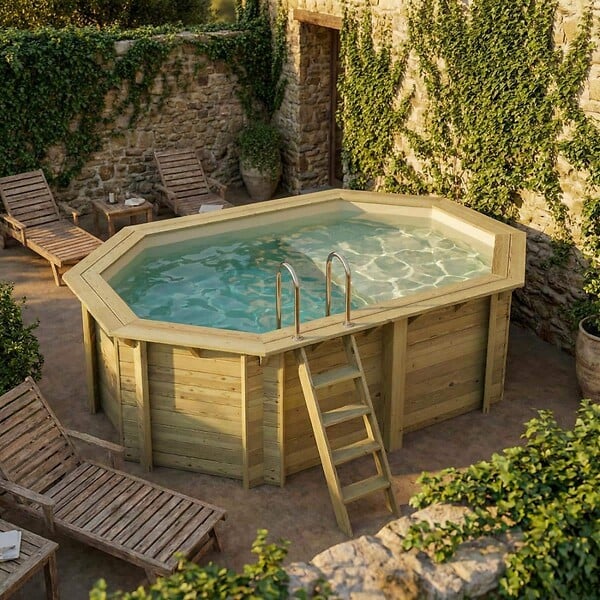 ALTANKA - Piscine hors sol en bois NEMO 4.3 x 3 - H.1.31 m avec plage, sable, cadre en métal - sans dalle - BAS7303OSPU3+PLA303 - large