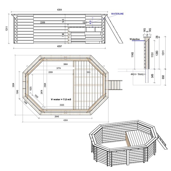 ALTANKA - Piscine hors sol en bois NEMO 4.3 x 3 - H.1.31 m avec plage, sable, cadre en métal - sans dalle - BAS7303OSPU3+PLA303 - large