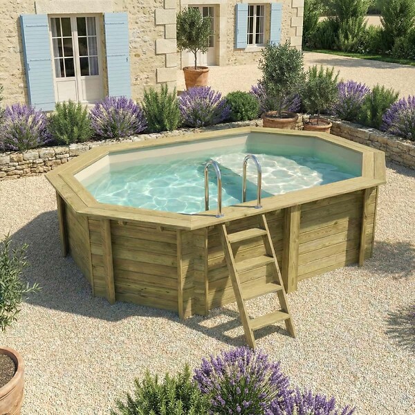 ALTANKA - Piscine hors sol en bois NEMO 4.3 x 3 - H.1.18 m avec plage, sable, cadre en métal - sans dalle - BAS7302OSPU3+PLA302 - large