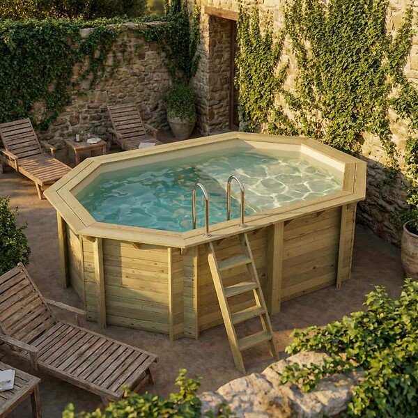 ALTANKA - Piscine hors sol en bois NEMO 4.3 x 3 - H.1.31 m avec plage, sable, fixations à visser - BAS7303OSPL3+PLA303 - large