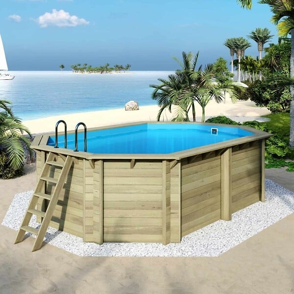 ALTANKA - Piscine hors sol en bois NEMO 5.79 x 3.49 - H.1.45 m, bleu pâle, fixations à sceller - BAS7304OSPI - large