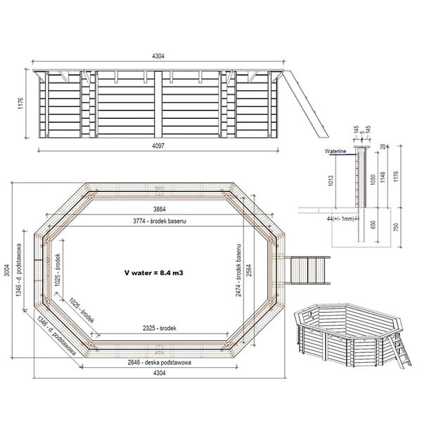 ALTANKA - Piscine hors sol en bois NEMO 4.3 x 3 - H.1.18 m, sable, fixations à visser - BAS7302OSPL3 - large