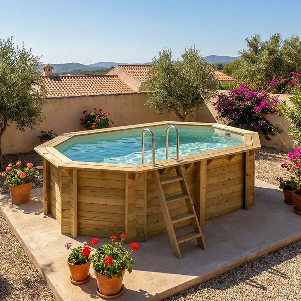 ALTANKA - Piscine hors sol en bois NEMO 4.3 x 3 - H.1.18 m, sable, cadre en métal - sans dalle - BAS7302OSPU3 - large