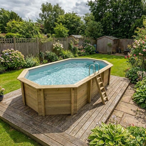 ALTANKA - Piscine hors sol en bois NEMO 7.3 x 3.97 - H.1.45 m, gris clair, cadre en métal - sans dalle - BAS7305OSPU2 - large