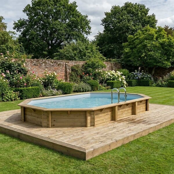 ALTANKA - Piscine hors sol en bois NEMO 7.3 x 3.97 - H.1.45 m, gris clair, cadre en métal - sans dalle - BAS7305OSPU2 - large