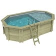 ALTANKA - Piscine hors sol en bois NEMO 5.79 x 3.49 - H.1.45 m avec plage, gris clair, cadre en métal - sans dalle - BAS7304OSPU2+PLA304 - vignette