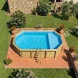 ALTANKA - Piscine hors sol en bois NEMO 7.3 x 3.97 - H.1.45 m avec plage, bleu pâle, fixations à sceller - BAS7305OSPI+PLA305 - vignette