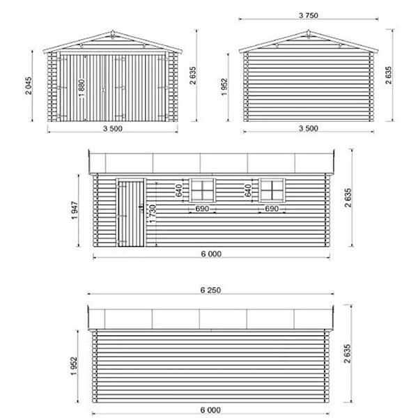 ALTANKA - Garage en bois - 21m2 - 3.5x6m - imprégné - Ep. 28mm - couleur: marron - GAR20 - large