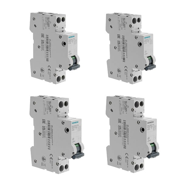 SIEMENS - SIEMENS Lot de 8 disjoncteurs modulaires Ph+N – 2×10A, 3×16A, 2×20A, 1×32A - large