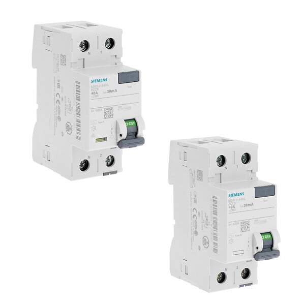 SIEMENS - SIEMENS Lot de 2 interrupteurs différentiels 30 mA – 40A Type A + 40A Type AC – CE / NF - large
