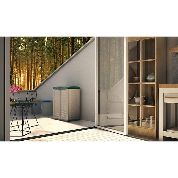 TERRY - Abri Poubelles 2 Sacs x 110L Armoire Poubelle de Tri Sélectif Déchets 68 x 39 x 88,7 cm Vert/Beige Terry - large