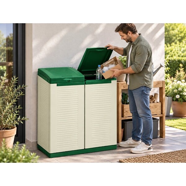 TERRY - Abri Poubelles 2 Sacs x 110L Armoire Poubelle de Tri Sélectif Déchets 68 x 39 x 88,7 cm Vert/Beige Terry - large