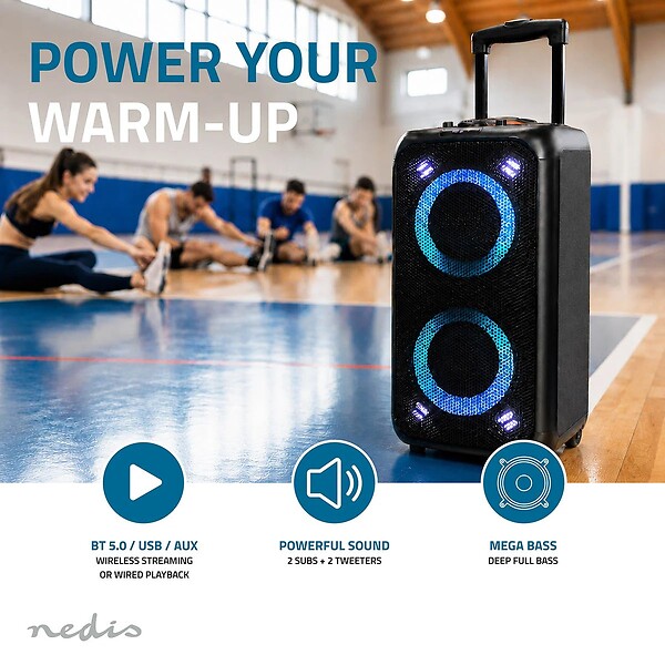 NEDIS - Enceinte Bluetooth Party 240W crête 80W RMS 5h USB AUX Karaoké Entrée Micro Lumières Enceinte Trolley Noir Orange Nedis - large