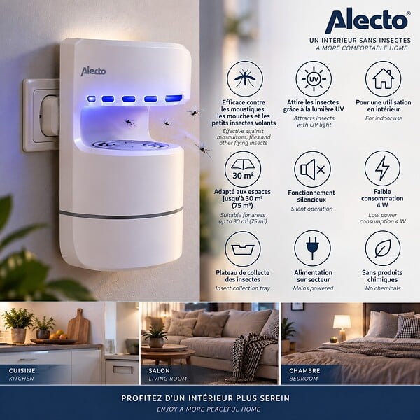 ALECTO - Lampe Anti Moustiques 4 W Piège à Insectes Volants jusqu'à 30 m² Intérieur Blanc Alecto - large