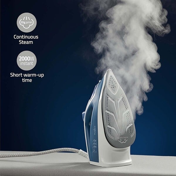 NEDIS - Fer à repasser Vapeur 2000W Semelle céramique Réservoir 200ml Repassage Vêtements Vapeur verticale Bleu & Blanc Nedis - large