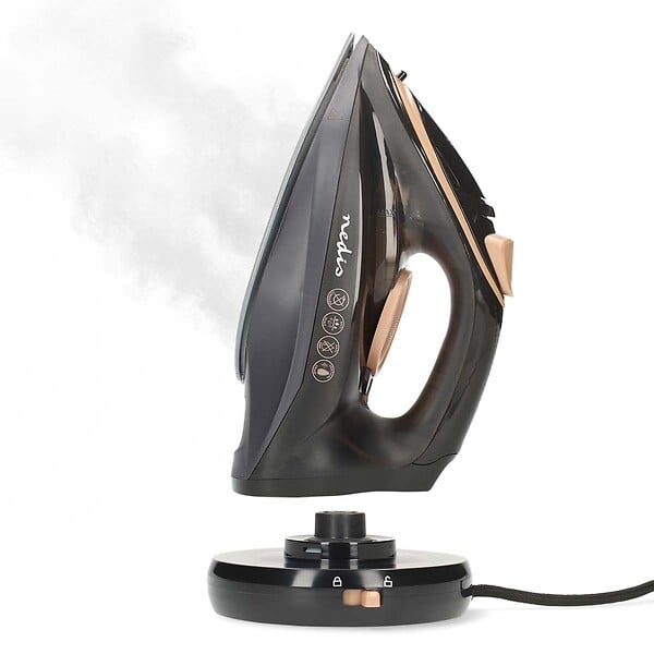 NEDIS - Fer à Repasser Vapeur sans fil 2200W 20 g/min Vêtement Défroissage Vertical Semelle Acier Design Noir & Rose Gold Nedis - large