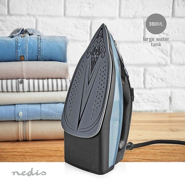 NEDIS - Fer à repasser 2600W 25g/min semelle céramique réservoir 0,32 L chauffe 30s Noir & Bleu Vapeur verticale Nedis - large