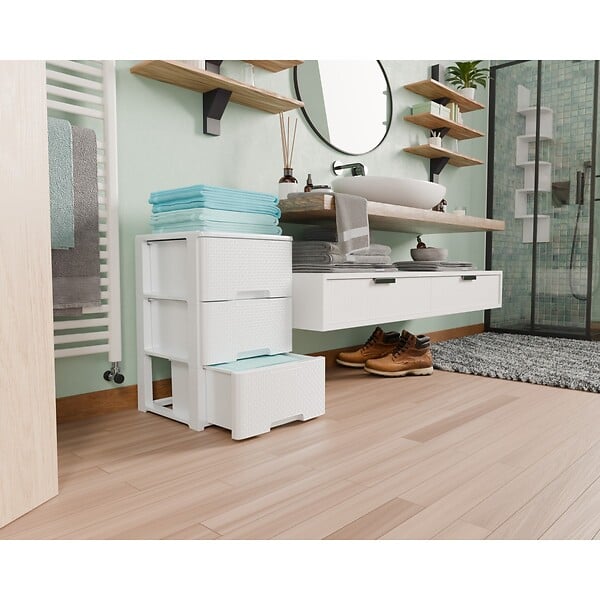 ARTPLAST - Commode de rangement 3 Tiroirs Amovibles Blanche Effet tressé - Meuble de Rangement - Roulettes 39 x 38,5 x H61cm Art Plast - large