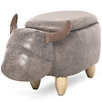 HOMCOM - Tabouret vache - pouf vachette - pouf taureau coffre de rangement 2 en 1 - pieds bois d'hévéa revêtement synthétique aspect daim vieilli marron - vignette