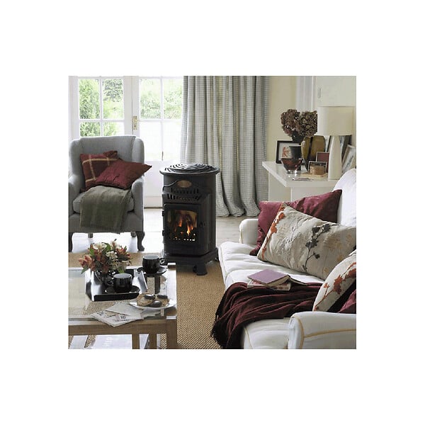 UNIVERSAL - Poêle à gaz 3,4KW NOIR Fonte Véritable Effet feu de bois + Tuyau gaz + Détendeur butane Provence Sahara - large